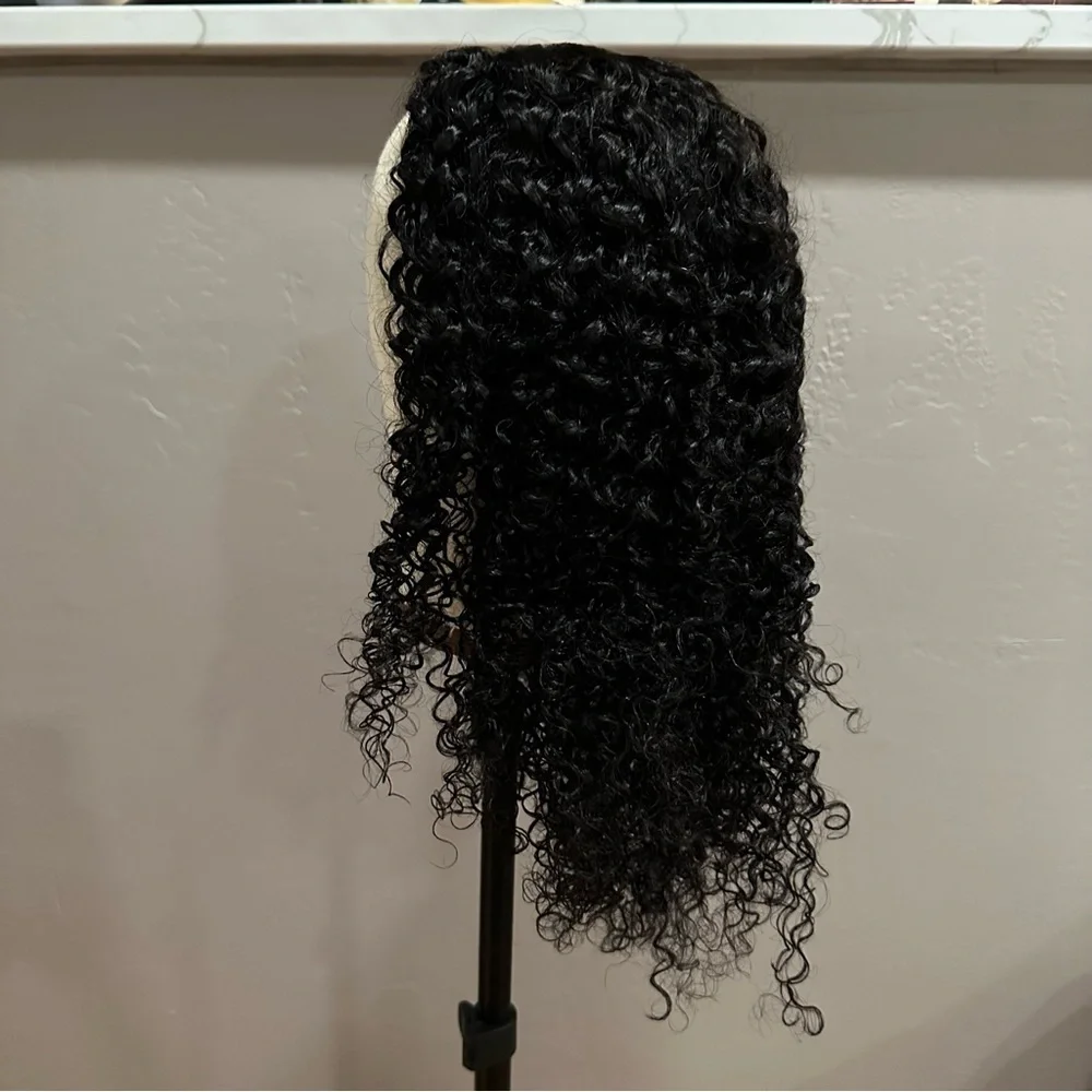 22” Nat Black Jerry Curly V Part Human Hair Wig‎ 150% Density glueless It#LG3